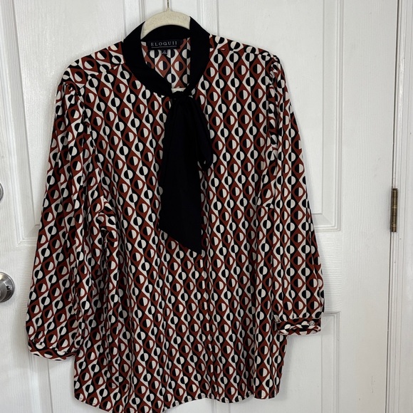 ELOQUII Tie Neck Button Up Blouse Size 22 Ascot Flowy dressy career wear - Picture 2 of 12